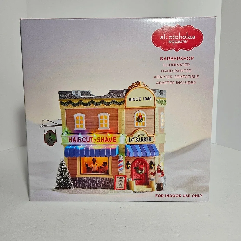 St Nicholas Square Barbershop Illuminated Village Collection Christmas Building